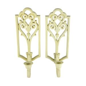 Vintage Homco Ivory Wall Sconces 1982 Plastic Candle Holders Scroll Decor 4229